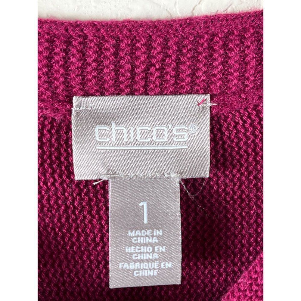 Chico's Touch of Cashmere Fringe Hem Pullover Sweater Size 1 Medium Magenta Pink - Picture 4 of 8